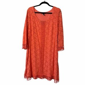 Alfani Women’s Coral Eyelet Lace Sheath Dress 3/4 Sleeve Boho Beachy Summer